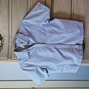 Blue and white striped cropped button down
